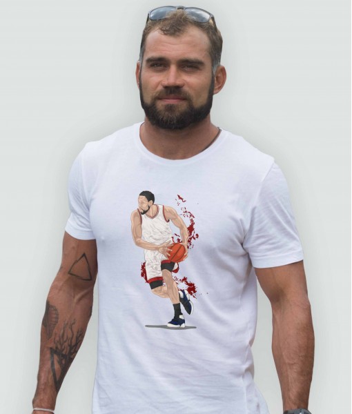 Мъжка тениска с щампа Спортни Илюстрации Dribbling basketball player